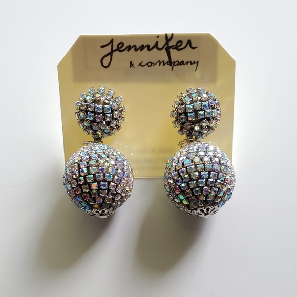 "AB" Double Ball Drop Rhinestone Earrings - Picture 1 of 3